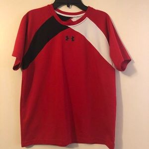 Gently worn red Under Armour shirt. Youth XL